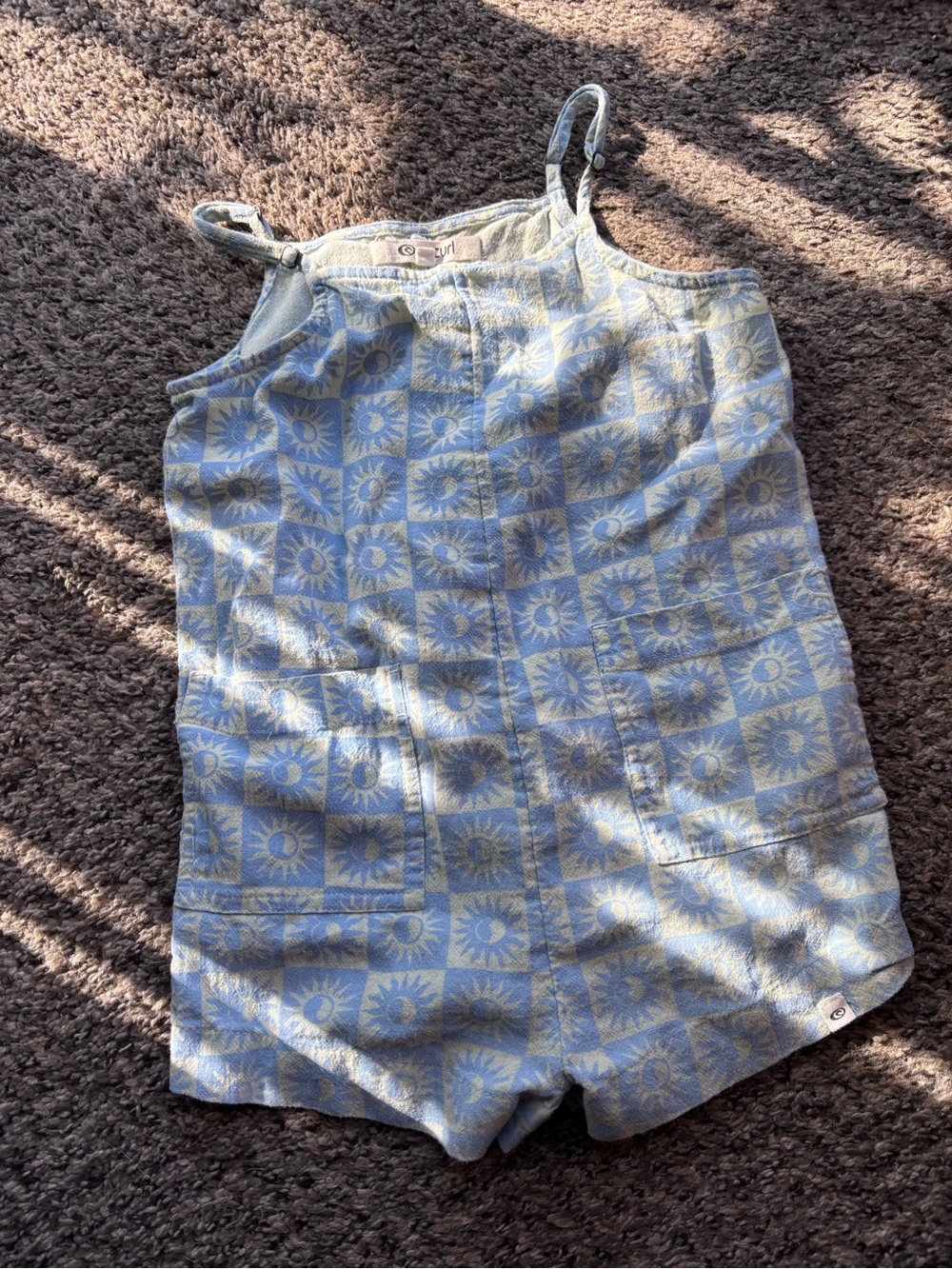 Rip Curl Light Blue and Cream Sunburst Tank Romper